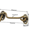 2 Pack Solid Copper Barn Door Latches, Heavy Duty 3 Inch Gate Locks With Hook And Eye, Antique Brass Finish, size diagram shown