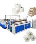 Top Notch Commercial Tissue Paper Production Equipment Built For Hustling Startups Running This Mini Toilet Roll Maker Machine To Crank Out Reliable Household Hygiene Products Straight Up, showcasing the unit and toilet rolls.