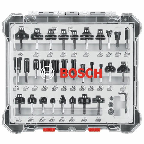Versatile 30 Piece Carbide Tipped Wood Router Bit Set For Hardwood Softwood And Wood Composite Projects Pro Grade Finishing And Precision Routing For DIY Woodworking in a clear plastic case