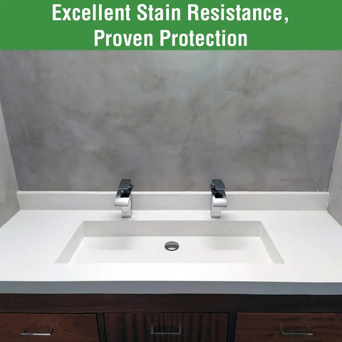 Bathroom countertop sealed with Concrete Countertop Sealer For DIY Kitchens And Surfaces, Food Safe Water Based Non Toxic Finish.