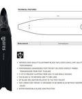 X Wing Pro Freediving Fins For Spearfishing And Free Diving, Medium Hard Elastomer Blade Flippers, Black Size 40, Technical Features