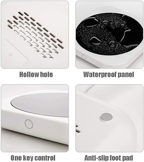 Keep Those Daily Brews Popping With This Touch Control Coffee Mug Warmer And Electric Cup Heater Featuring Dual Heat Settings For Flat Bottom Drinkware Fast Forty Nine Watt Warmth Plus Ten Hour Auto Shutoff To Ride The Comfort Wave Anytime. Image showing features like waterproof panel, hollow hole, anti-slip foot pad, and control button.