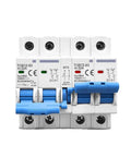 Top Shelf 2 Pole DC Circuit Breaker MCB 20 Amp Miniature Safety Switch for solar panels and battery banks, showing dual pole design.
