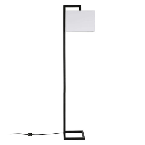 68 Inch Tall Floor Lamp With White Fabric Drum Shade In Blackened Bronze Finish Delivers Cozy Ambient Lighting For Relaxing Evenings In The Living Room Or Beside Your Couch, standing against a white background.