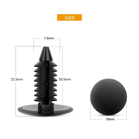 Zero Drama Heavy Duty Nylon Bumper Fastener Rivet Clips And Fender Shield Retainer Push Pin, 7.6mm x 22.5mm size shown.
