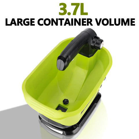Cordless Grass Seed Spreader For Lawn Care With Ryobi 18V Battery Compatibility showing 3.7L container volume