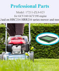Man mowing lawn with focus on 2-Pack Premium Lawn Mower Air Filter for Honda GCV160 GCV190 and Husqvarna 7021P 17211 ZL8 023 17211 Z8B 901