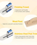 Finishing trowel, wood float, stainless steel pool trowel from 10 Piece Concrete Trowel Tool Set For Masonry Pro Grade Hand Tool Kit