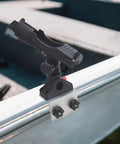 Heavy Duty Fishing Rod Holder for 90 Degree Boat Track System Side Mount with Aluminum Bracket Base 360 Degree Rotating for Versatrack Ranger Track System Bass Tracker and Track Boats mounted on boat rail