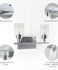 Two-Light Vanity Light with Clear Ribbed Glass Shades and Nickel Finish Installation Diagram