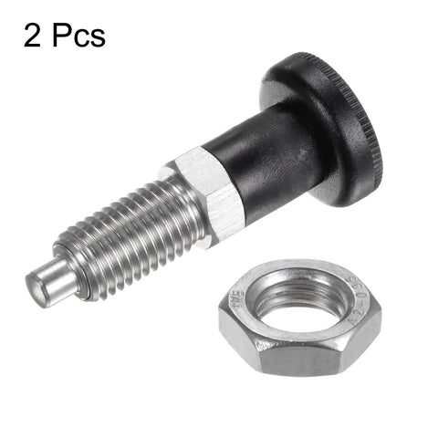 2 Pack Push Fit Ball Nose Spring Plunger M12x1.5 Thread 6mm Pin Shaft Stainless Steel Return Knob with Hex Nut