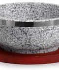 Stone Casserole Bowl With Wood Base For Bibimbap And Korean Stews, Heat Retaining Earthenware Pot For Rice, Soup, And Stew, Ceramic Cookware