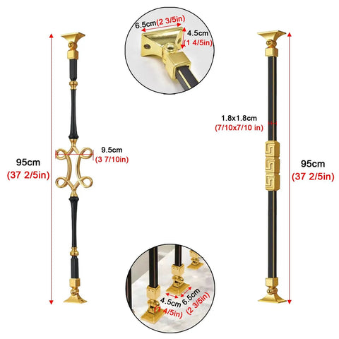 Adjustable Aluminum Balusters And Stair Spindles Built Tough For Indoor Outdoor Steps Easy Floor Mount Setup With Zero To Two Hundred Seventy Degree Swivel Dang Rad Eight Piece Railing Set Looks Crisp, featuring gold accents and measurements.