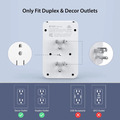 8 In 1 Multi Plug Outlet Extender With Front Two AC Outlets And Side Four Outlets, Two USB Ports, 3 Prong Grounded Wall Tap, ETL Listed, Non Surge Protection, Space Saving Power Hub For Home Kitchen Travel