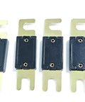 Premium Quality Heavy Duty 200 Amp ANL Fuse Gold Plated 32 Volt Circuit Protection For Car Audio Radio Stereo System Top Shelf 4 Pack, close-up view.