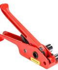 Rock Solid Heavy Duty Banding Strapping Tensioner And Cutter Tool Manual Windlass For 1/2 To 3/4 Inch Polyester Strap No Sweat Quick Pack Industrial Hardware in red.