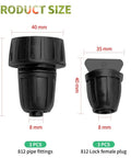 Six Pack Irrigation Fittings Set PVC Female Hose Thread Non Swivel Adapters To Five Sixteenth Inch Tubing With Barbed End Plugs, black 8 mm fittings
