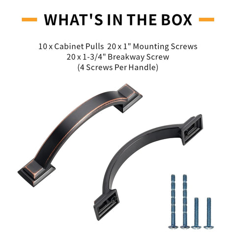 Oil Rubbed Bronze Cabinet Pulls 3 Inch Center 4.4 Inch Overall Length 10 Pack Zinc Kitchen Cabinet Handles with screws