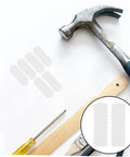 Hella Sturdy Slick Furniture Connector Kit 100 Piece Hidden Fasteners For Dead Simple Cabinet And Shelf Assembly Heavy Duty Wood Panel Joiners With Double Head Design displayed with hammer and tools.