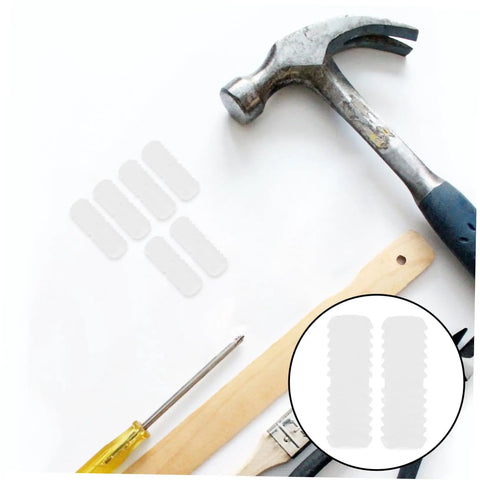 Hella Sturdy Slick Furniture Connector Kit 100 Piece Hidden Fasteners For Dead Simple Cabinet And Shelf Assembly Heavy Duty Wood Panel Joiners With Double Head Design displayed with hammer and tools.