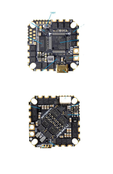 High Performance Flight Controller And ESC 40A 4-In-1 Kit For 2-6S Drones, STM32F722 MCU, dual-board front and back view