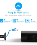 Plug and play setup of Eight Channel PoE NVR For 4K Security Cameras With Real Time 30 FPS Playback shown with Ethernet connection.