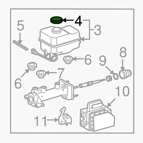 Diagram showing Brake Master Cylinder Reservoir Cap for Toyota Vehicles Fits Tacoma Tundra 4Runner RAV4 Avalon