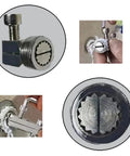 Heavy Duty Broken Pipe And Screw Extractor Tool Kit showing stainless steel material in various uses on pipes and valves.