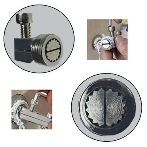 Heavy Duty Broken Pipe And Screw Extractor Tool Kit showing stainless steel material in various uses on pipes and valves.