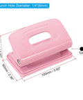 2 Hole Paper Punch One Quarter Inch Pink Metal Hole Puncher, Handles Up To 8 Sheets, 6 mm Hole Punch
