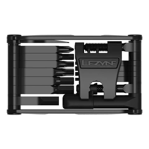 Super V 23 In 1 Bike Multi Tool for road and trail repair showing hex keys, chain breaker, compact design in black metal frame