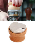 53mm Stainless Steel Coffee Distributor And Espresso Tamper Featuring Quick Depth Adjustment And Comfort Contoured Beech Handle in use