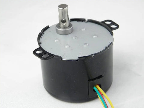 Permanent Magnet Synchronous Micro AC Motor With Mini Gearbox 110V showing shaft and wiring for robotic projects.