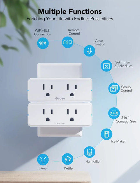 Dual Smart Plug 4 Pack With WiFi Bluetooth Outlet, 15A, Works With Alexa And Google Assistant, 2-In-1 Compact Design diagram
