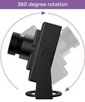 Built Tough Solid Aluminum Camera Housing For 32MmX32Mm Usb Boards Adjustable M12 Lens Mount with 360 degree rotation on black stand.