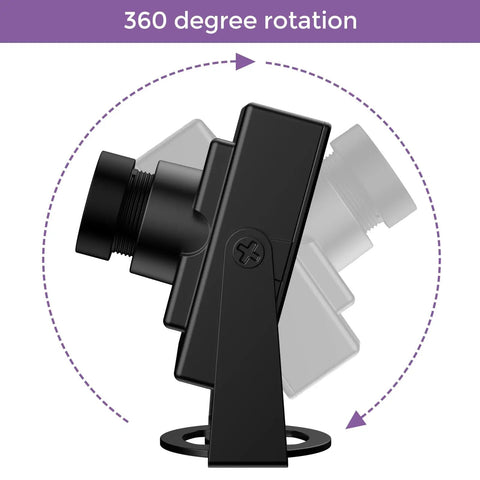 Built Tough Solid Aluminum Camera Housing For 32MmX32Mm Usb Boards Adjustable M12 Lens Mount with 360 degree rotation on black stand.