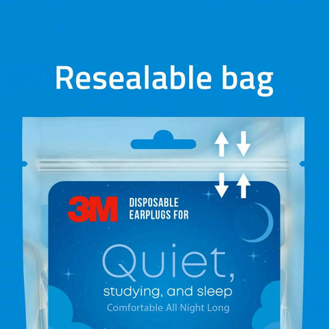 Ultra Comfortable Sleep And Study Ear Plugs, 160 Soft Foam Plugs In Light Blue, NRR 32 dB in resealable bag close-up