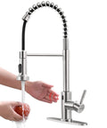 Hands Free Touchless Kitchen Faucet With Pull Down Sprayer, Motion Sensor, Brushed Nickel, single handle, water flow detail