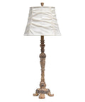 Antique Style Buffet Table Lamp With Cream Ruched Shade, Resin Base In Antique Cream Finish, On Off Rotary Switch, 12x12x31 Inches