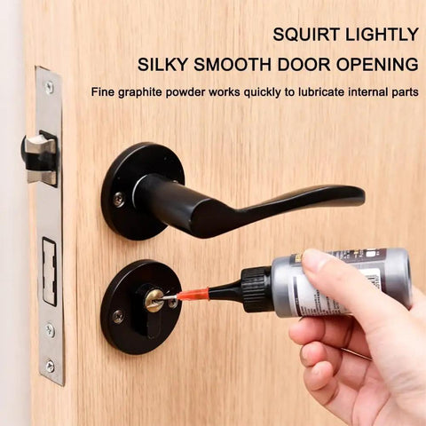 Applying Dry Graphite Lubricant Powder For Locks And Keys 50ml Pro Grade Long Lasting No Dust Lube With Needle Tube to door lock.
