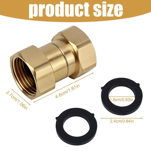 Sturdy Heavy Duty Brass Female To Female Garden Hose Adapter Connector Fits Standard 3/4 Inch Outdoor Nozzles With Extra Sealing Washers For A Leak Proof And Durable Yard Water Flow Setup Today, 46mm size