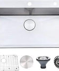 30 Inch Drop In Kitchen Sink Topmount Single Bowl 304 Stainless Steel Handmade Satin Finish 16 Gauge Thick Metal Includes Dish Grid And Strainer Fits 28 By 14 Opening Durable Easy Clean Modern Kitchen Upgrade.