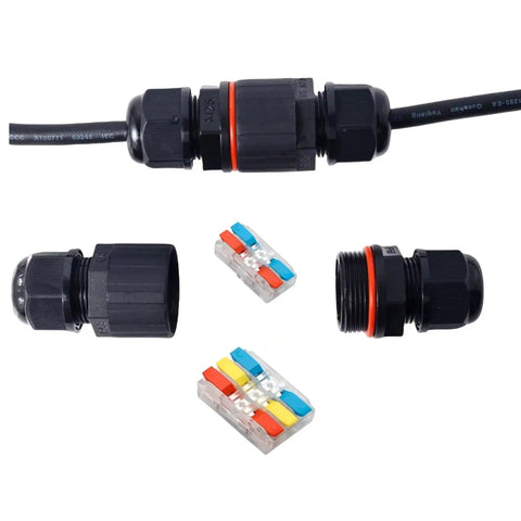 IP68 Waterproof Outdoor Junction Box Kit With 2 Pin And 3 Pin Cable Connectors, black connectors and colorful internal clips