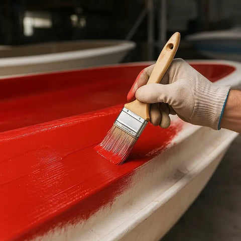 Painting fiberglass mold with Red Tooling Gelcoat Quart With 15cc MEKP Hardener for high visibility and durability