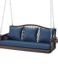 Upgraded Wicker Hanging Porch Swing For Patio, Heavy Duty 900 Lb Capacity, 3 Seat Outdoor Swing Bench With Cushions And Cup Holders