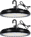 Two Pack 150W LED High Bay Light 5000K UFO Fixture With US Plug 100-277V 19,500 Lumens IP65 Wet Location Warehouse Lighting
