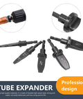 Heavy Duty Copper Pipe Expander Set With Hex Handle And Seven Flaring Bits For Air Conditioner Repair High Speed Steel Expansion Tool 7/8 3/4 5/8 In showing seven flaring bits on a surface.