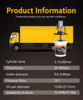 Heavy Duty Pneumatic Grease Pump For Industrial Lubrication next to yellow truck, showing cylinder bore and pressure details