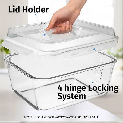 Mega Sized Glass Food Storage Container With Airtight Locking Lid 6500 Ml 28 Cup Capacity shown with lid being opened