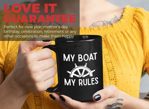 My Boat My Rules Nautical Ceramic Coffee Mug FifteenOz Black For Boat Lovers Sailboat Yacht Lake Ocean Ship Boating Sailor